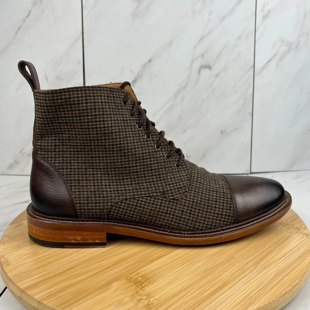 Taft The Jack Mens Size 7 [EU 40] Houndstooth Tweed Wool Cap Toe Boots Shoes